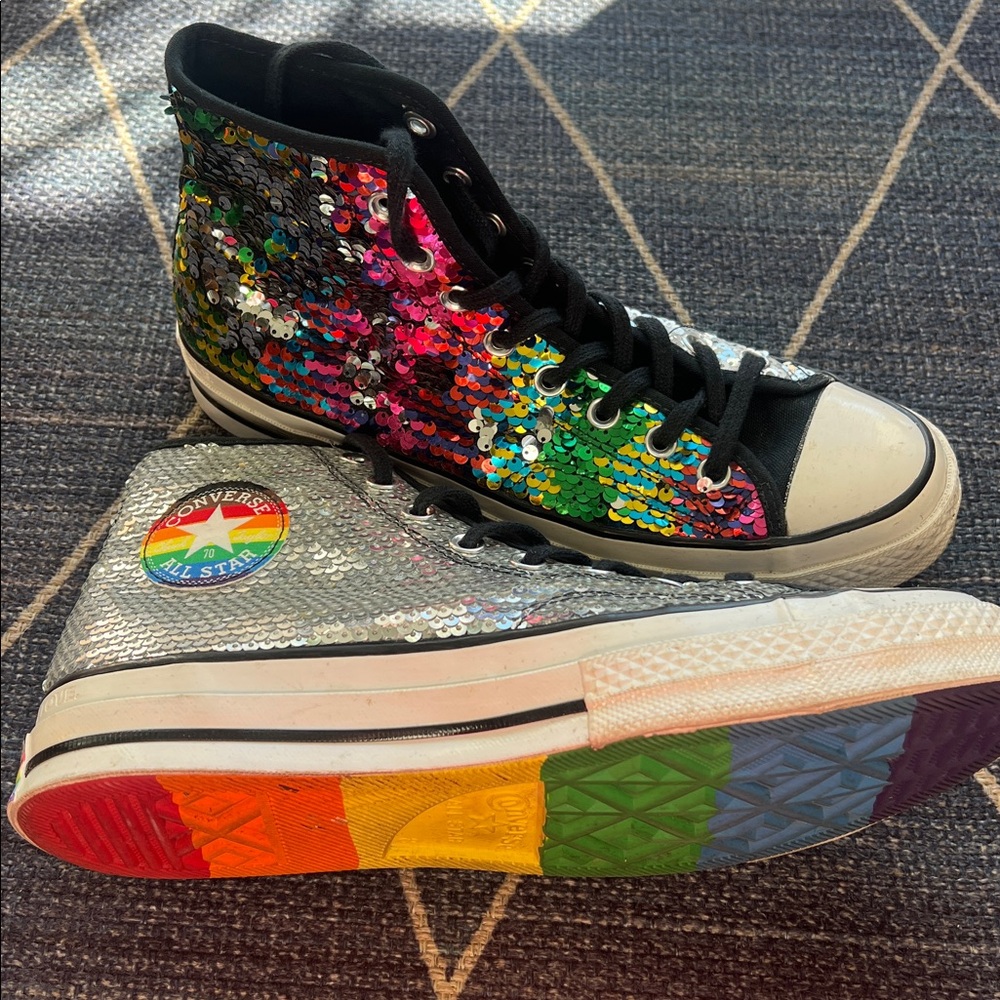 Converse Pride sequin all star high tops women’s 10